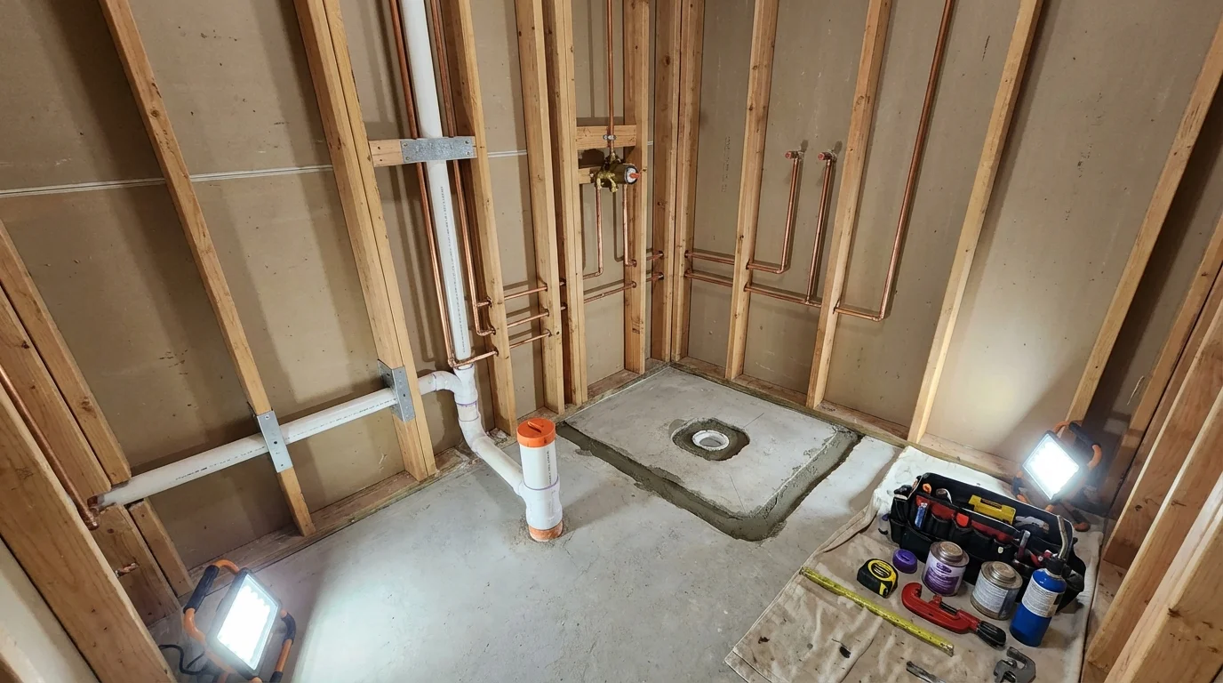 Bathroom rough-in plumbing during remodel by Johns Plumbing LLC in Parowan