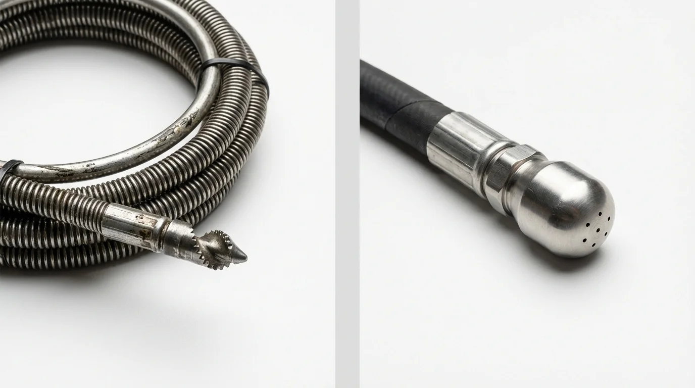 Drain snake cable and hydro jetting nozzle used for drain cleaning in Parowan, UT