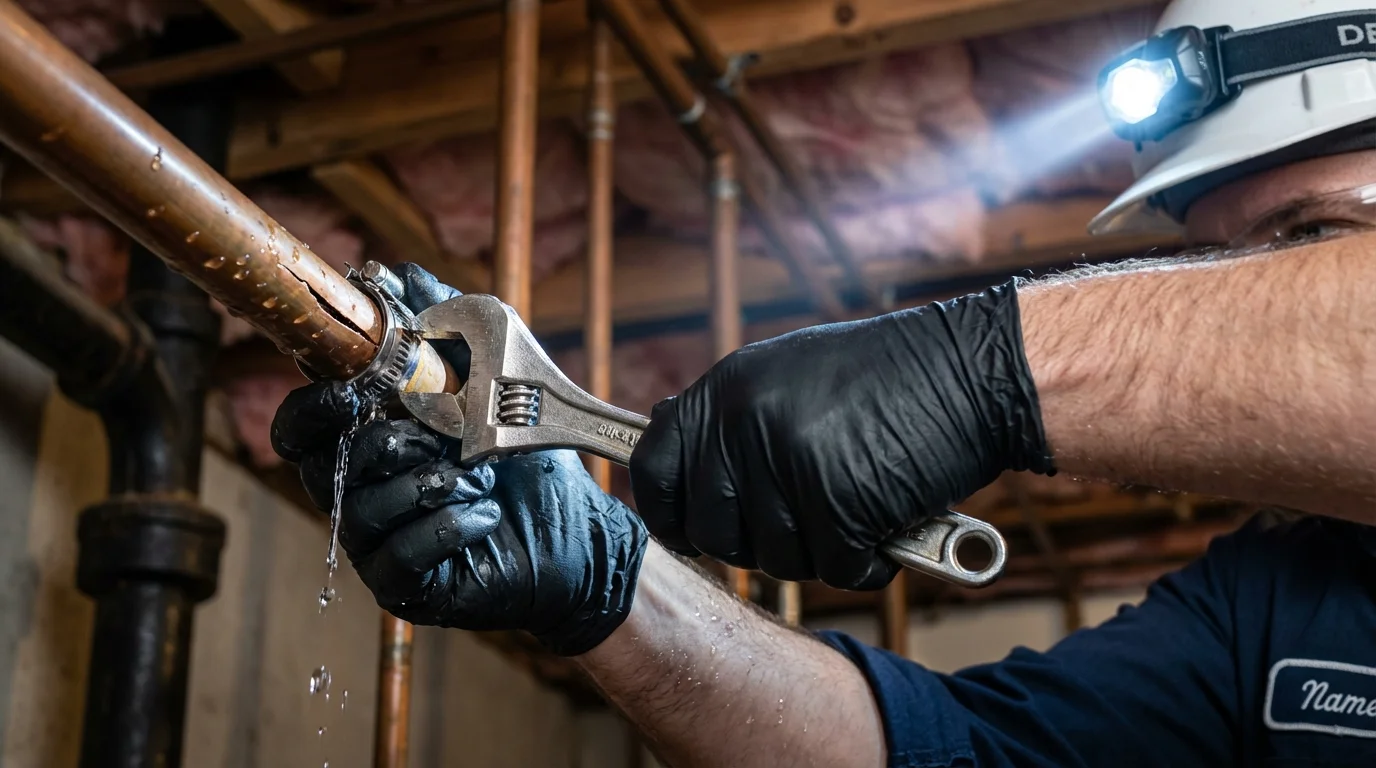 Emergency pipe clamp repair being performed by a Johns Plumbing LLC plumber in Parowan