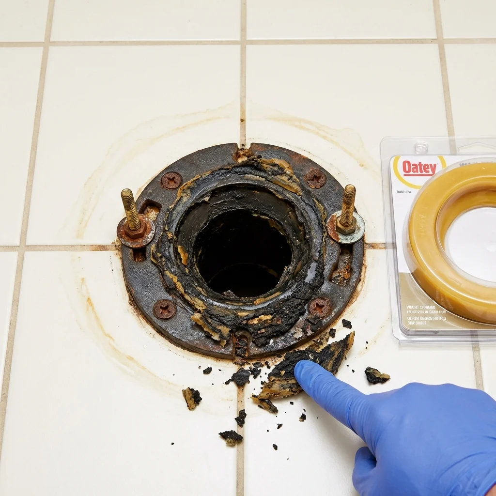 Failed wax ring showing water seepage at the base of a toilet in a Parowan, UT home