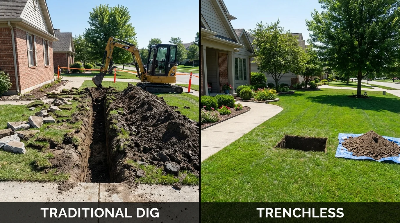 Trenchless sewer repair with minimal yard damage versus traditional excavation in Parowan, UT